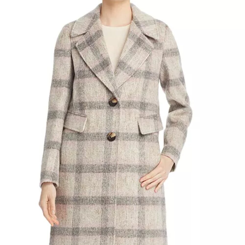 Calvin Klein Wool Coat, Plaid Grey and Pink